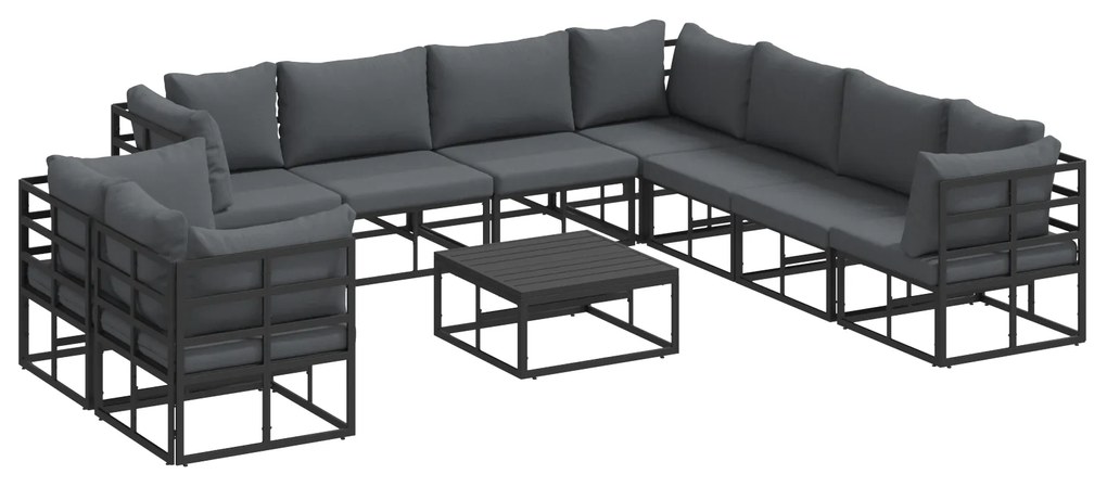 vidaXL Σετ Καναπέ Κήπου 10 pcs Μαύρο 70 x 70 x 32 εκ Αλουμίνιο