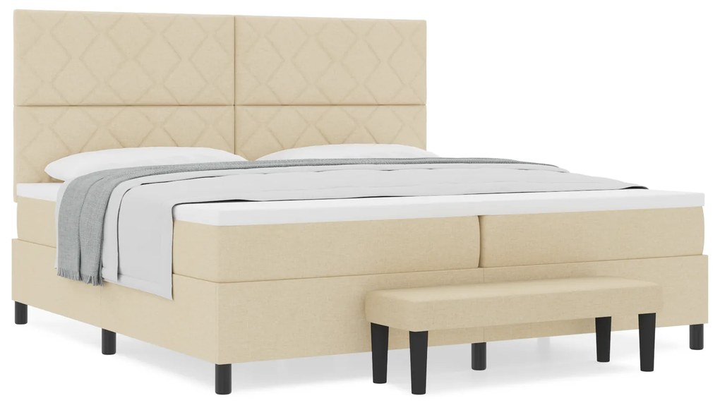 vidaXL Κρεβάτι με ελατήρια με στρώμα Κρεμ 200 x 200 cm ύφασμα