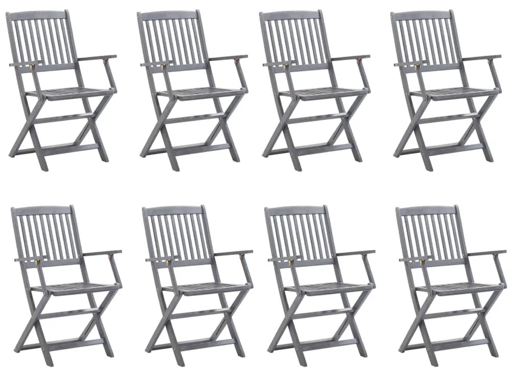 vidaXL Καρέκλες Εξ. Χώρου Πτυσσόμενες 8 τεμ. Ξύλο Ακακίας &amp; Μαξιλάρια