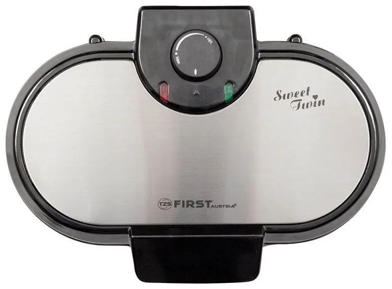 Διπλή Βαφλιέρα FIRST AUSTRIA FA-5305-2 WI, 1000 W, Κεραμικές αντικολλητικές πλάκες, Ρυθμιζόμενος θερμοστάτης, Μαύρος / ανοξείδωτο ατσάλι