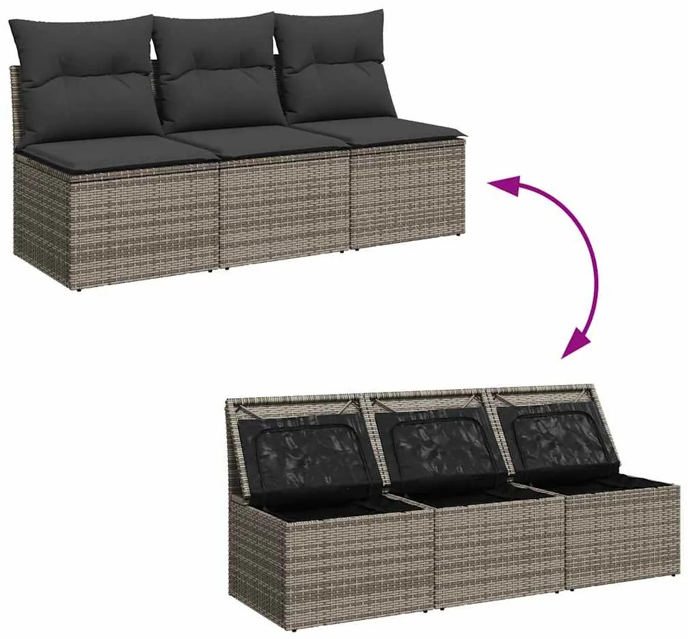 vidaXL Καναπές Κήπου Τριθέσιος Γκρι από Συνθετικό Ρατάν με Μαξιλάρια