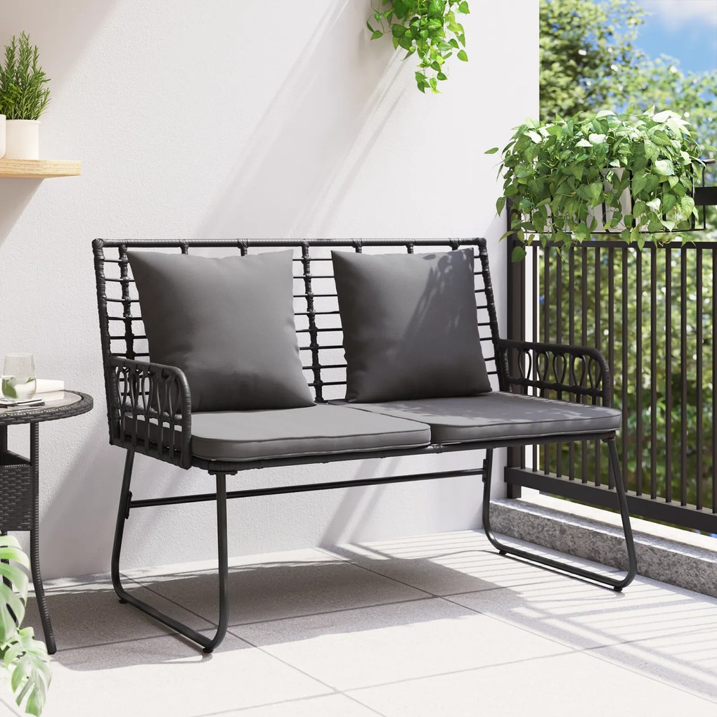 vidaXL Παγκάκι κήπου Μαύρο, Ανθρακί Πολυ rattan, ατσάλι