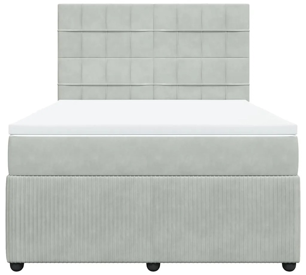 vidaXL Κρεβάτι Boxspring με Στρώμα Ανοιχτό Γκρι 140x190 εκ. Βελούδινο