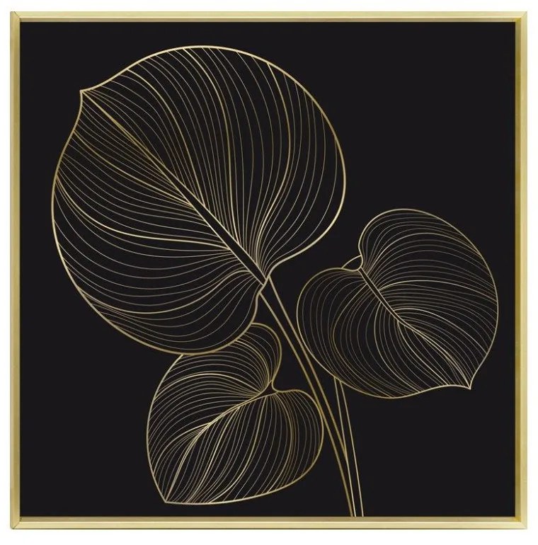 Πίνακας Σε Καμβά Arbaro 2 022869 51,5x51,5xH3,5cm Black-Gold Τετράγωνοι Wood, Canvas