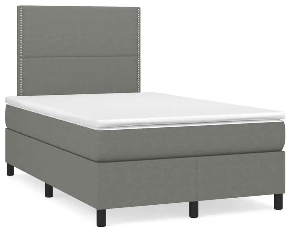 vidaXL Κρεβάτι Boxspring με Στρώμα &amp; LED Σκ.Γκρι 120x190εκ. Υφασμάτινο