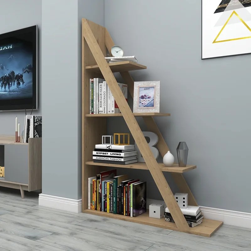 Βιβλιοθήκη Quina pakoworld σε oak απόχρωση 100x30x150εκ - 120-000492