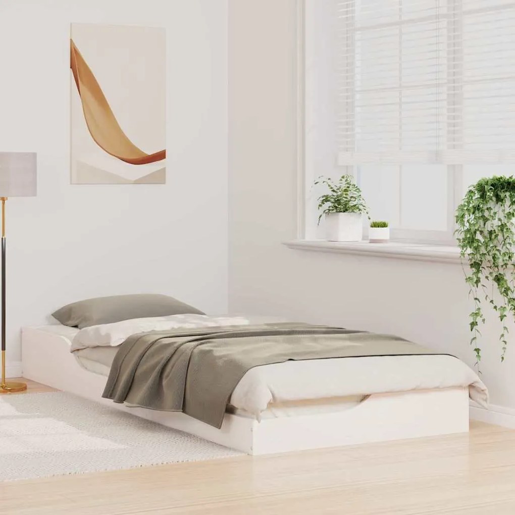 vidaXL Κρεβάτι δαπέδου Λευκό 100 x 220 cm Μασίφ ξύλο πεύκου
