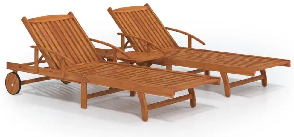 vidaXL Ξαπλώστρες Σετ 2 Τεμαχίων από Μασίφ Ξύλο Ακακίας με Τραπέζι