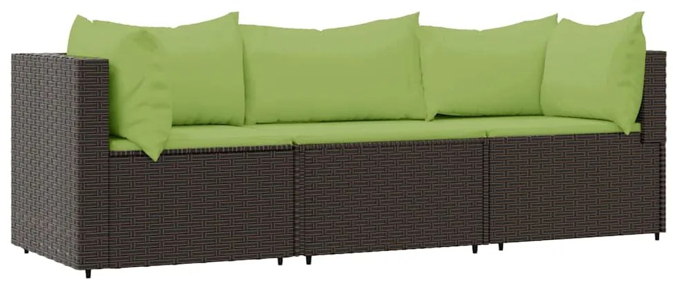 vidaXL Σαλόνι Κήπου Σετ 3 τεμ. Καφέ από Συνθετικό Ρατάν με Μαξιλάρια