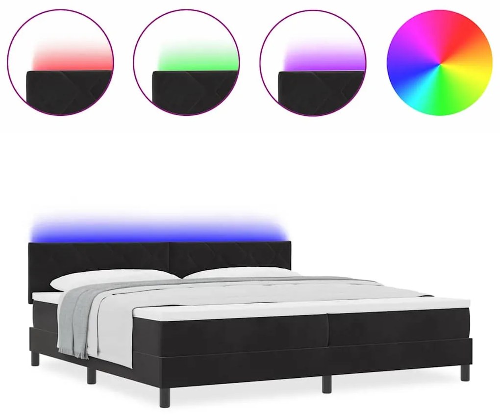vidaXL LED Κρεβάτι με βάθρο με στρώμα Μαύρο 200 x 200 cm Βελούδο