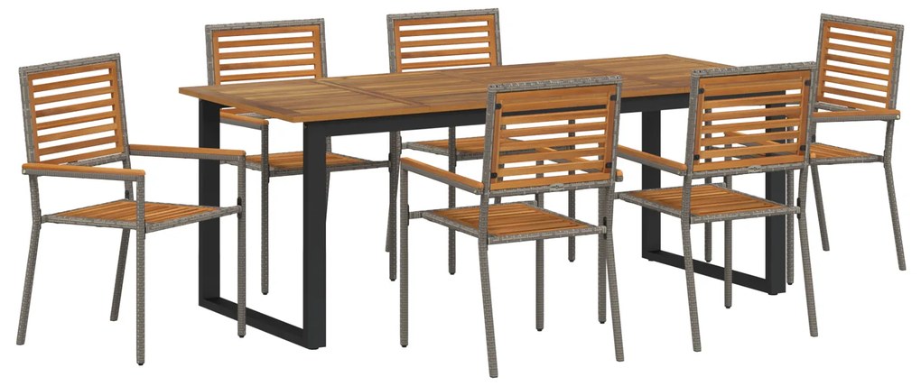 vidaXL Σετ Τραπεζαρίας Κήπου 7 pcs Γκρι 200 x 90 x 75 cm Μέταλλο, ξύλο
