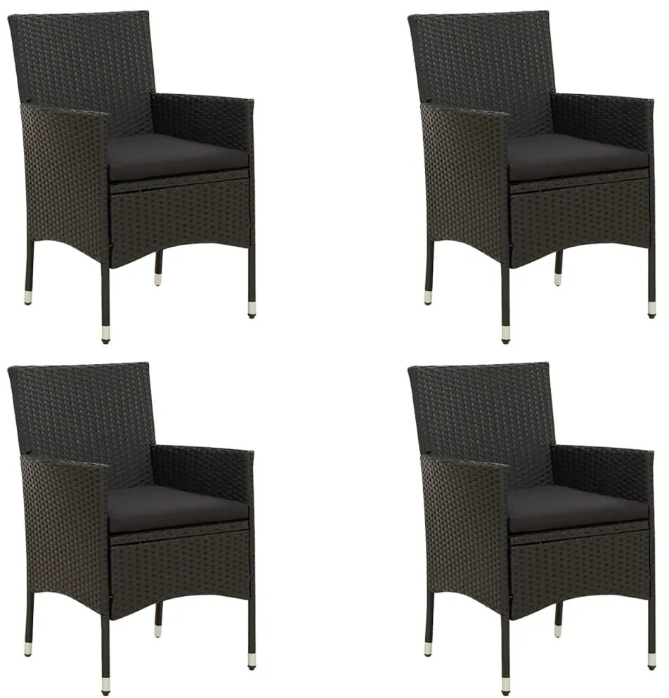 vidaXL Καρέκλες Εξωτερ. Χώρου 4 τεμ. Μαύρες Συνθ. Ρατάν με Μαξιλάρια