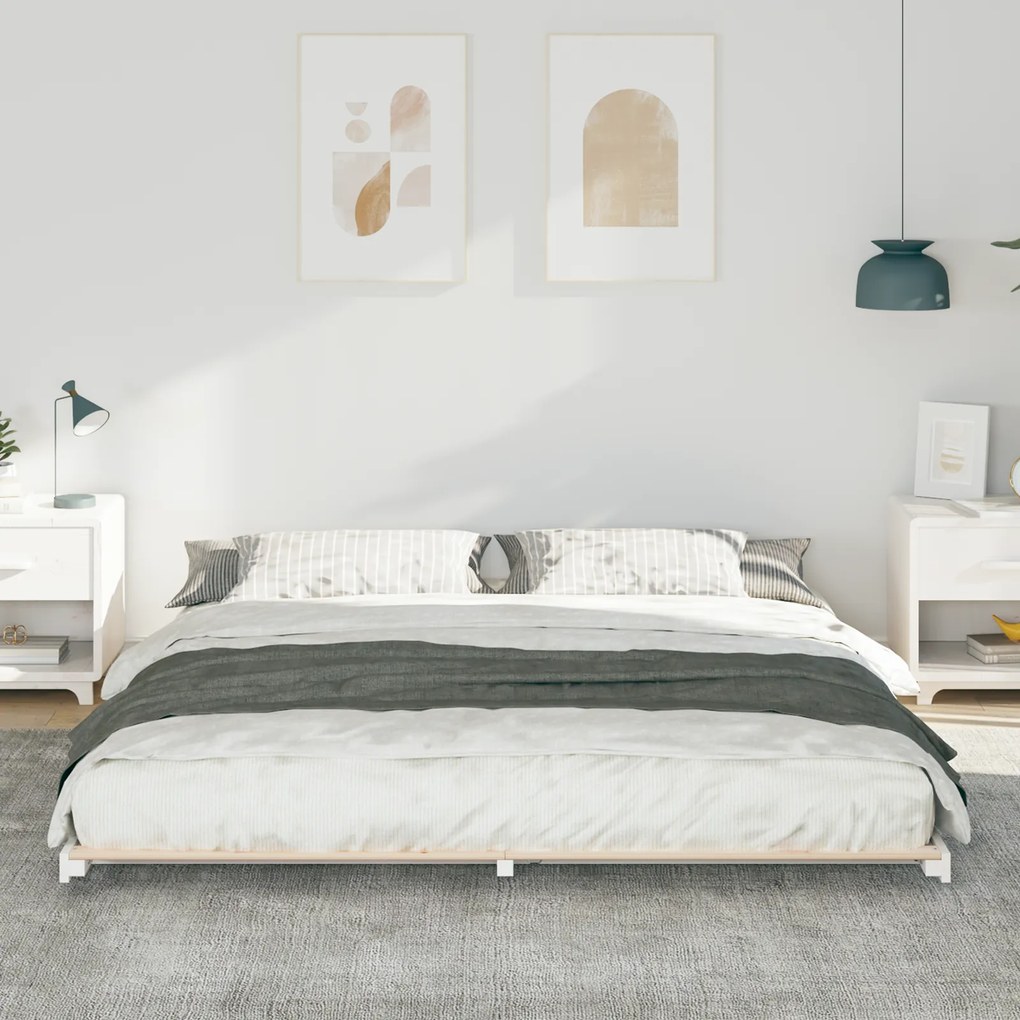 vidaXL Κρεβάτι δαπέδου Λευκό 200 x 200 cm Μασίφ ξύλο πεύκου
