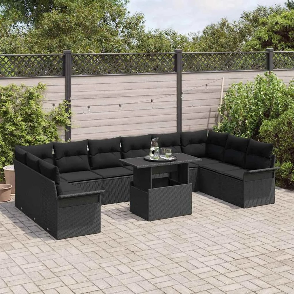 vidaXL Σετ Καναπέ Κήπου με μαξιλάρι 11 pcs Μαύρο Πολυ ράταν