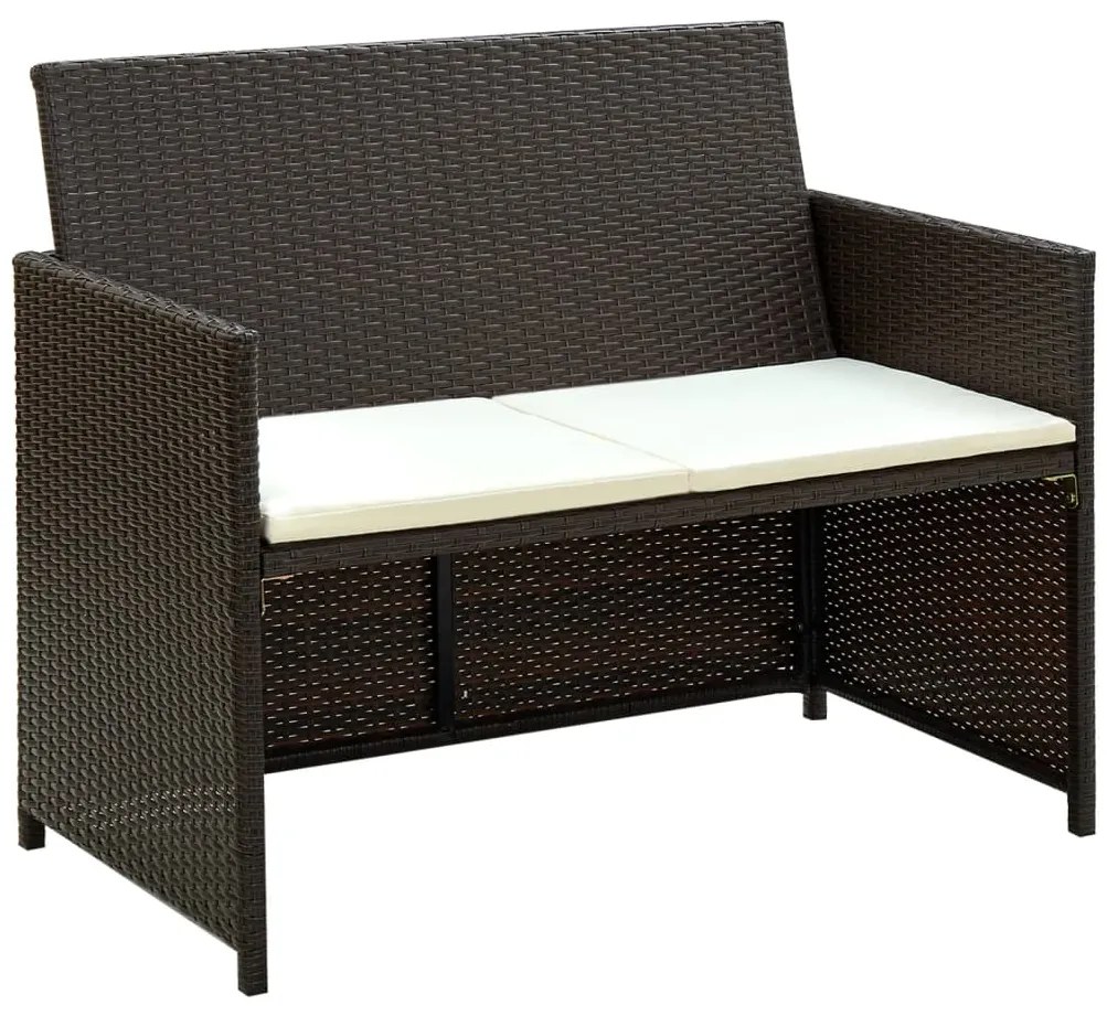 vidaXL Καναπές Κήπου Διθέσιος Καφέ από Συνθετικό Ρατάν με Μαξιλάρια