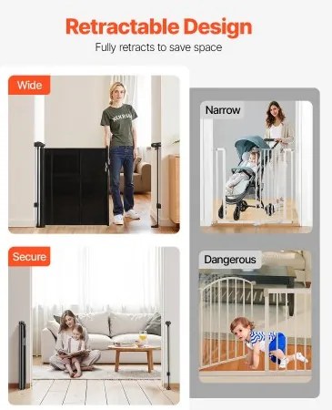 VEVOR Retractable Baby Gate 870 mm Tall Extend to 1400 mm Wide Kids Pets Black
