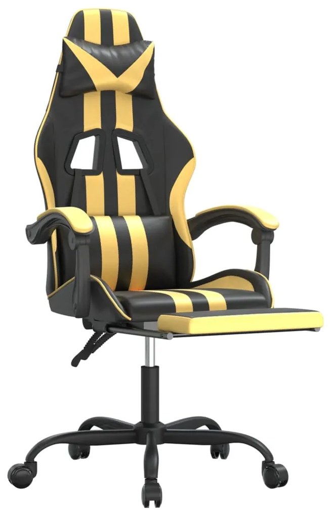 vidaXL Καρέκλα Gaming Μασάζ Υποπόδιο Μαύρο/Χρυσό από Συνθετικό Δέρμα