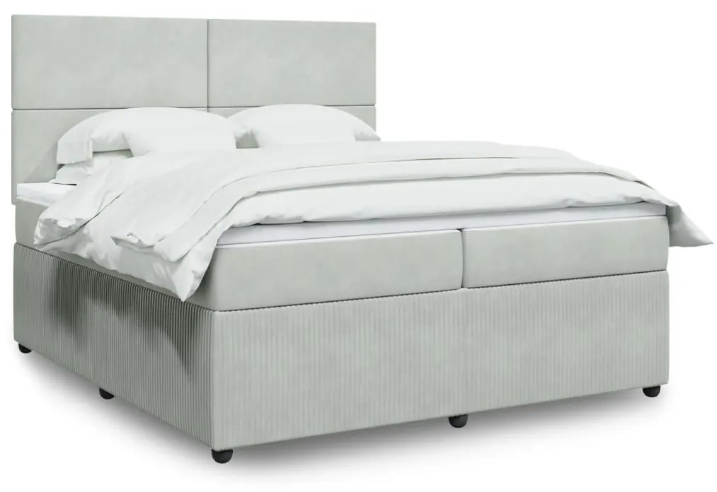 vidaXL Κρεβάτι Boxspring με Στρώμα Ανοιχτό Γκρι 200x200 εκ. Βελούδινο