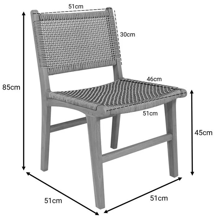 Καρέκλα Darien σκελετός teak ξύλο σε φυσική απόχρωση και κρέμ-μαύρο σχοινί 52x62x86εκ 52x62x86 εκ.
