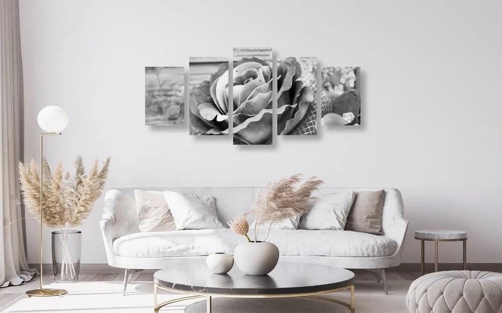 Εικόνα 5 τμημάτων κομψό vintage τριαντάφυλλο σε ασπρόμαυρο σχέδιο - 100x50