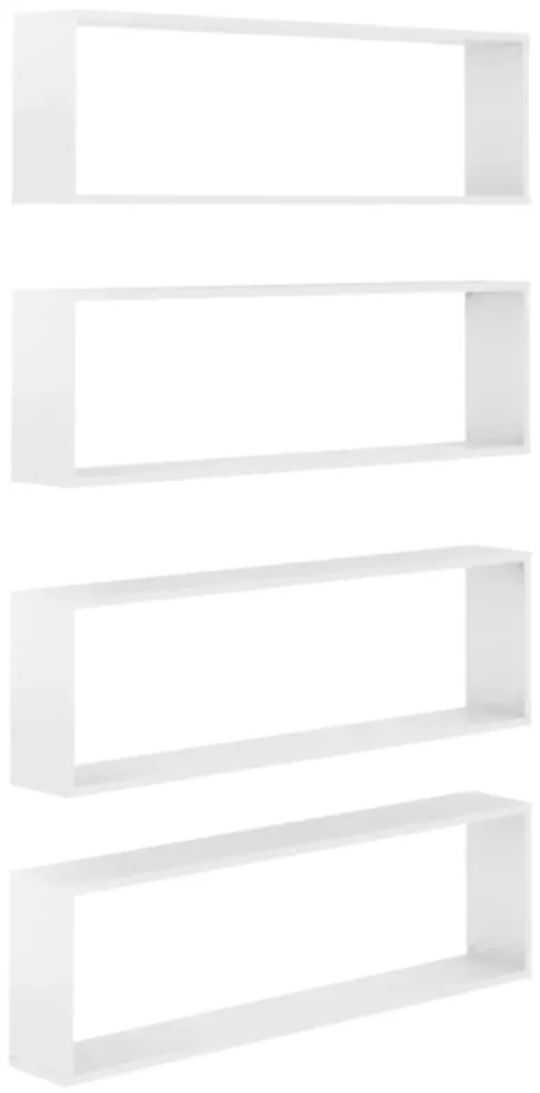 vidaXL Ράφια Κύβοι Τοίχου 4 τεμ. Γυαλ. Λευκό 100x15x30 εκ. Επεξ. Ξύλο