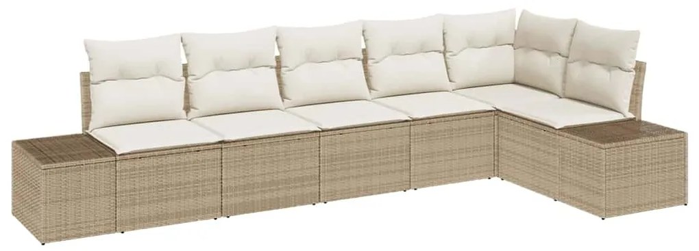 vidaXL Σετ Καναπέ Κήπου με μαξιλάρι 6 pcs Μπεζ, κρεμ Πολυ ράταν