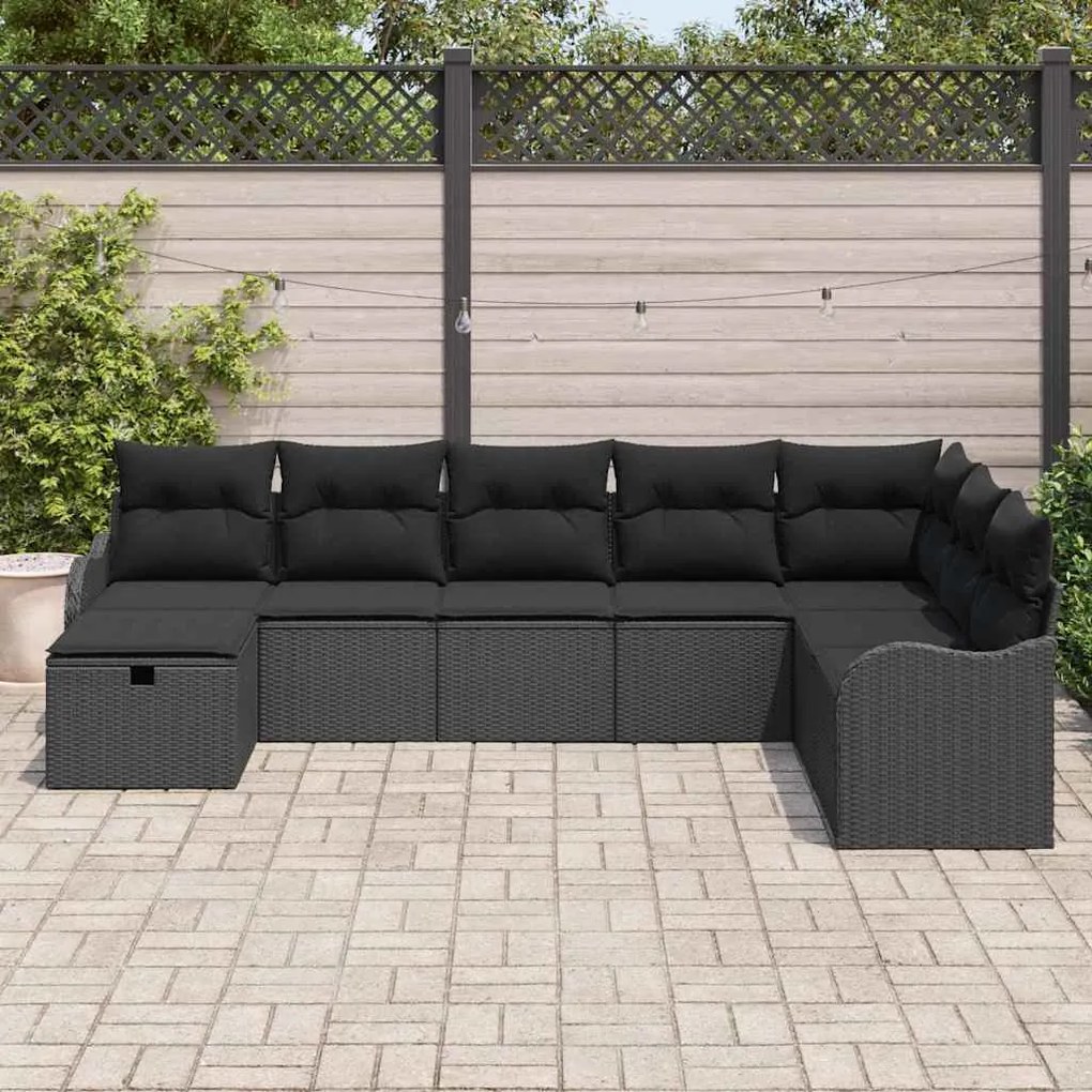 vidaXL Σετ Καναπέ Κήπου 8 pcs Μαύρο 287,5 x 177,5 x 85 εκ. Πολυ ράταν