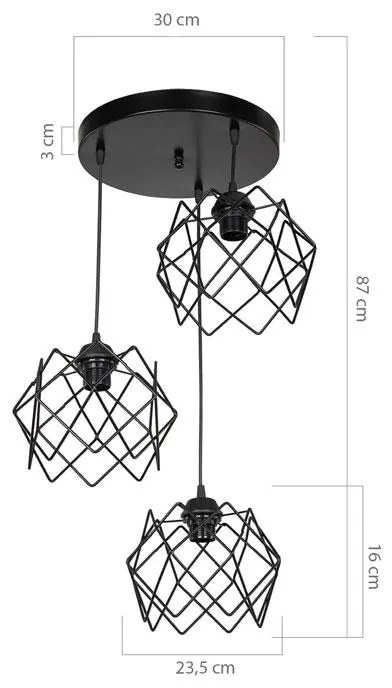Φωτιστικό οροφής τρίφωτο PWL-1021 Ε27 μαύρο Φ40x80εκ 40x40x80 εκ.