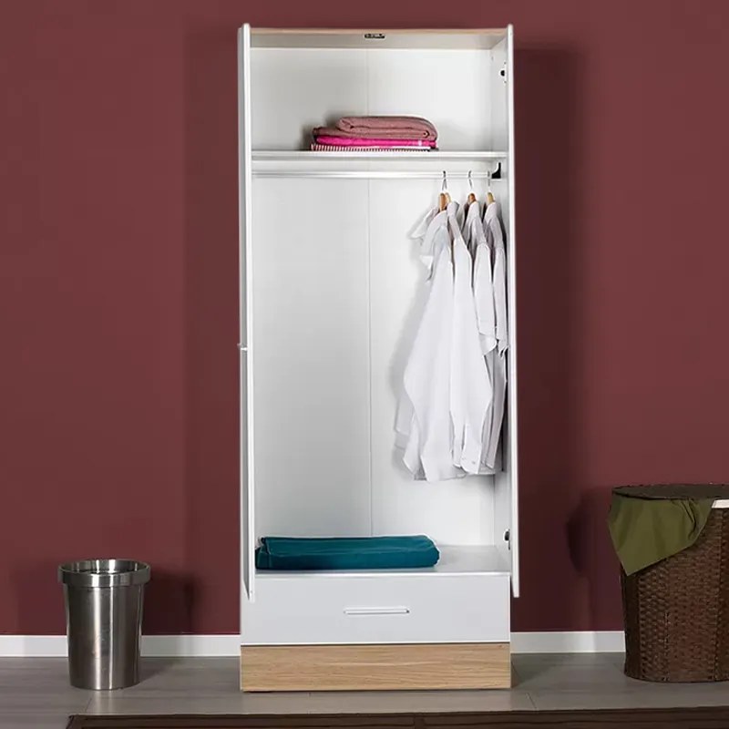 Ντουλάπα ρούχων Base Megapap δίφυλλη με συρτάρια χρώμα λευκό - sonoma 80x52x198εκ.