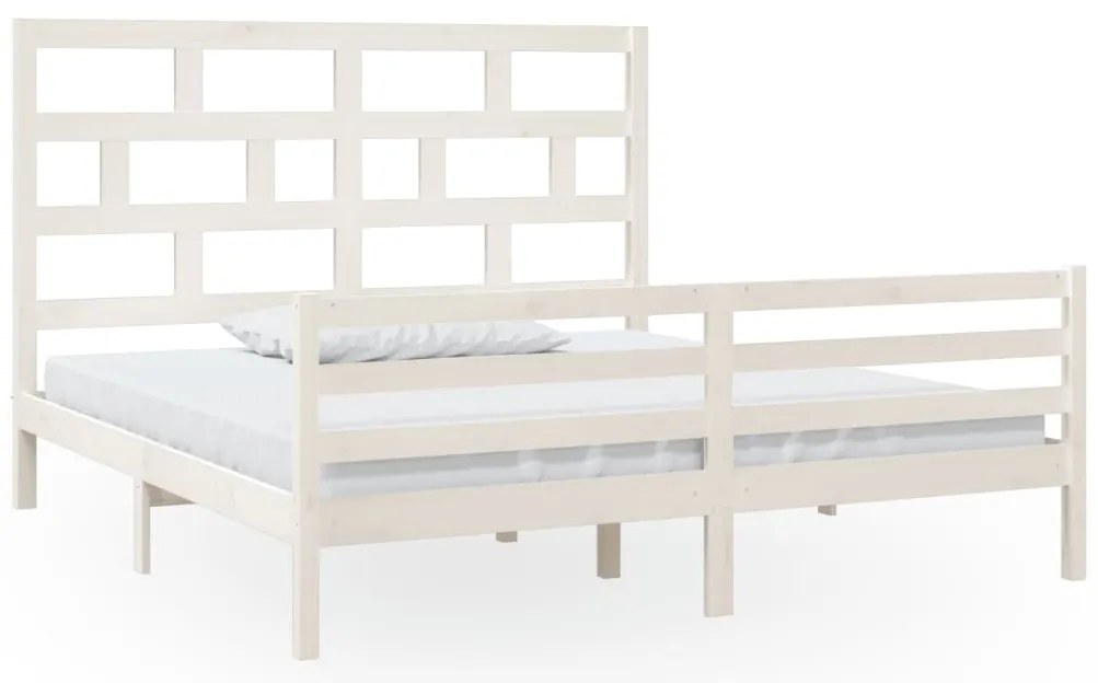 vidaXL Πλαίσιο Κρεβατιού Λευκό 180 x 200 εκ. Μασίφ Ξύλο Super King