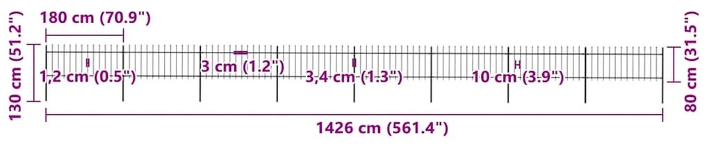 vidaXL Κάγκελα Περίφραξης με Λόγχες Μαύρα 13,6 x 0,8 μ. από Χάλυβα