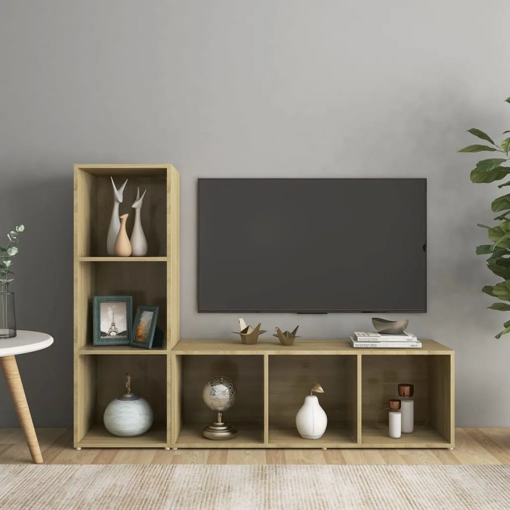 vidaXL Έπιπλα Τηλεόρασης 2 Τεμ Sonoma Δρυς 107 x 35 x 37εκ Επεξ. Ξύλο