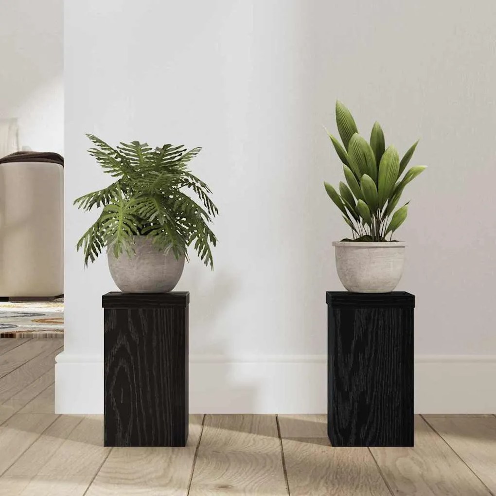 vidaXL Βάση φυτών 2 pcs Μαύρη δρυς 10 x 10 x 18 cm Επεξεργασμένο ξύλο