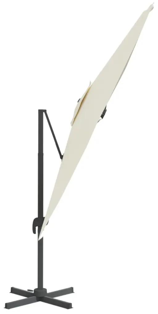 vidaXL Κρεμαστή Ομπρέλα με LED Λευκό Άμμου 400 x 300 εκ.