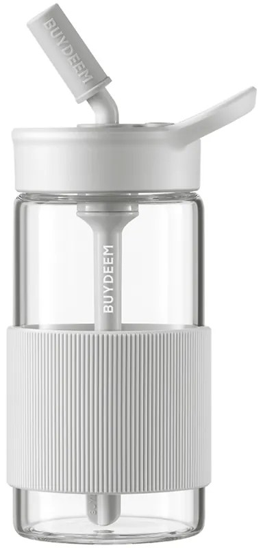 Buydeem CD1017-OW φορητή φιάλη ποτών, 500 ml, Ενσωματωμένο καλαμάκι, Αδιάβροχο, Ανθεκτικό στη θερμότητα γυαλί έως 150°C, Χωρίς BPA, Λευκό