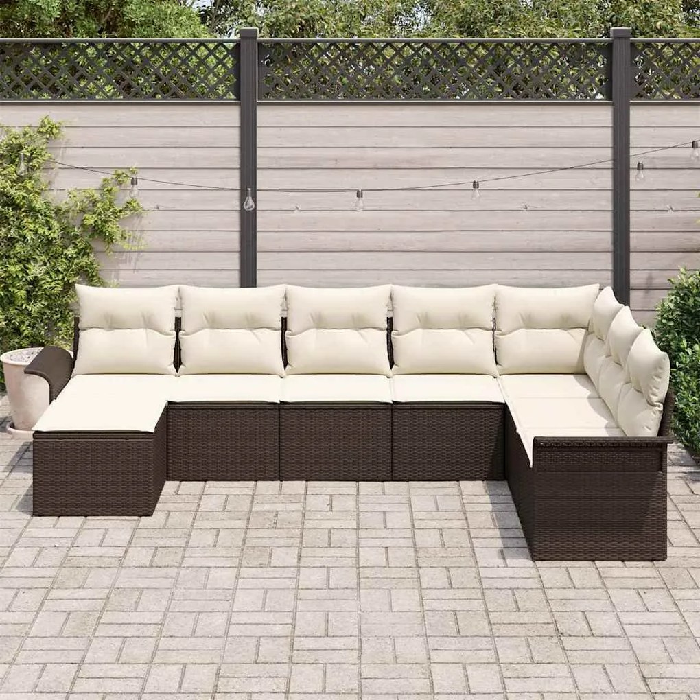 vidaXL Σετ Καναπέ Κήπου με μαξιλάρι 8 pcs Καφέ Πολυ ράταν