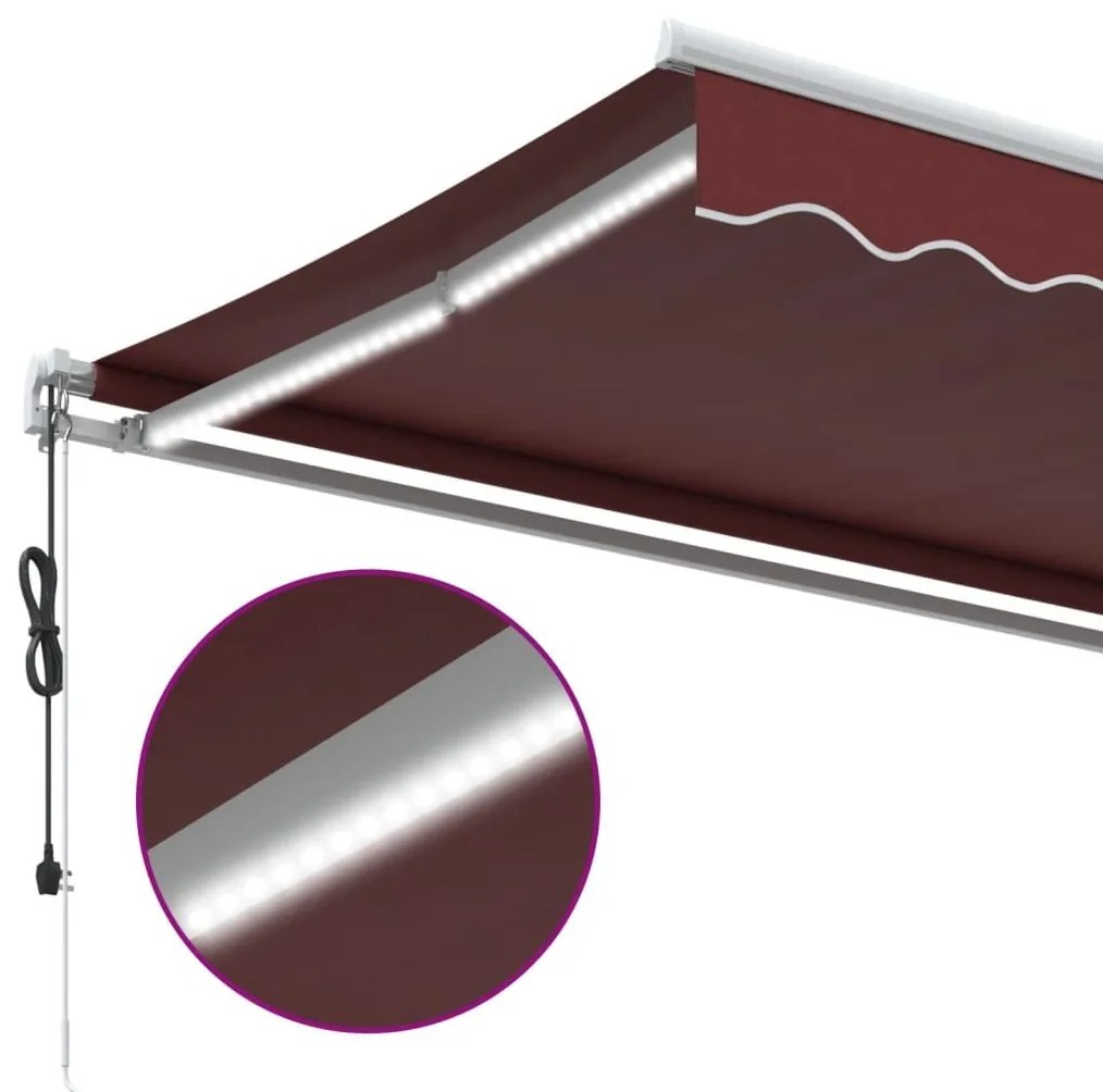 Τέντα Πτυσσόμενη Αυτόματη με LED Μπορντό 500x350 εκ. - Κόκκινο
