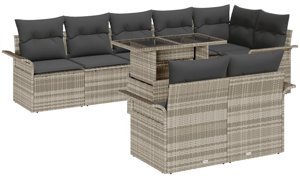 vidaXL Σετ Καναπέ Κήπου 9 τεμαχίων με Μαξιλάρια Poly Rattan Ανοιχτό Γκρι