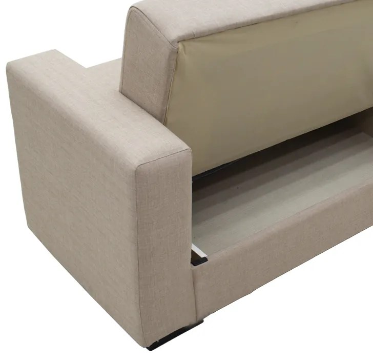 Καναπές-κρεβάτι με αποθηκευτικό χώρο τριθέσιος Vox pakoworld κρεμ ύφασμα 214x82x83εκ