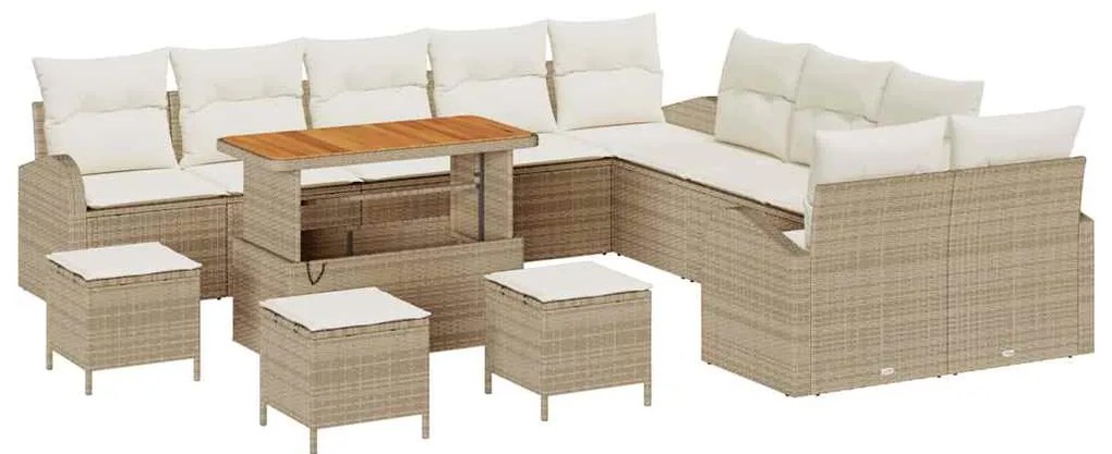 vidaXL Σετ Καναπέ Κήπου με μαξιλάρι 14 pcs Μπεζ Πολυ ράταν