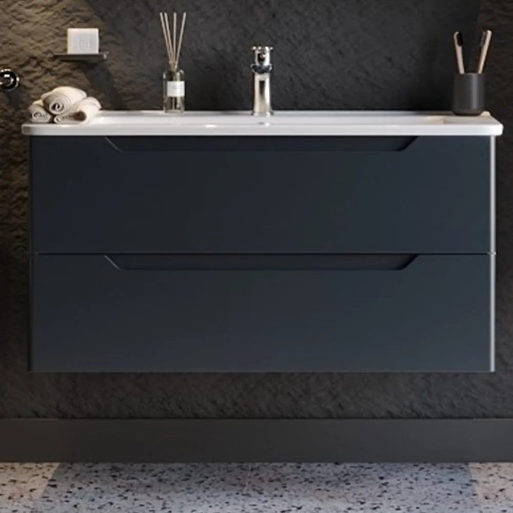 Έπιπλο Μπάνιου Πάγκος Με Νιπτήρα Perla S3BPERL100ANM 105x46x53cm Anthracite-White Πορσελάνη,Mdf