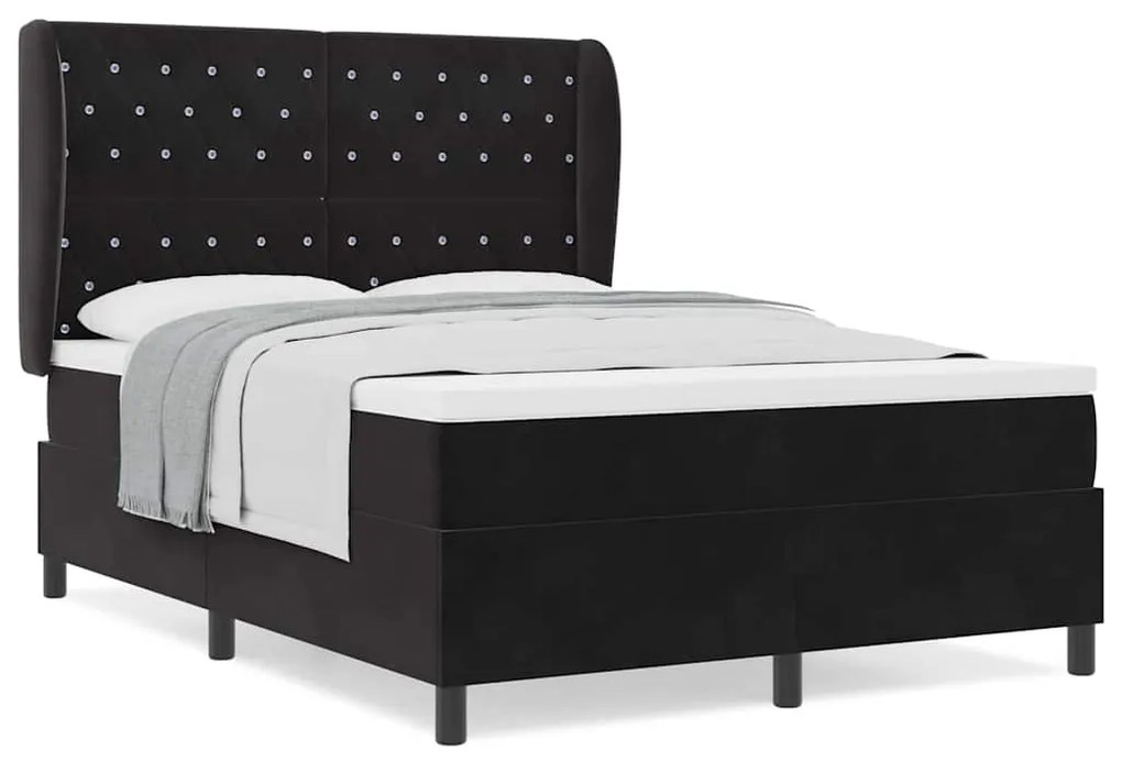 vidaXL Κρεβάτι με ελατήρια με στρώμα Μαύρο 140 x 200 cm Βελούδο