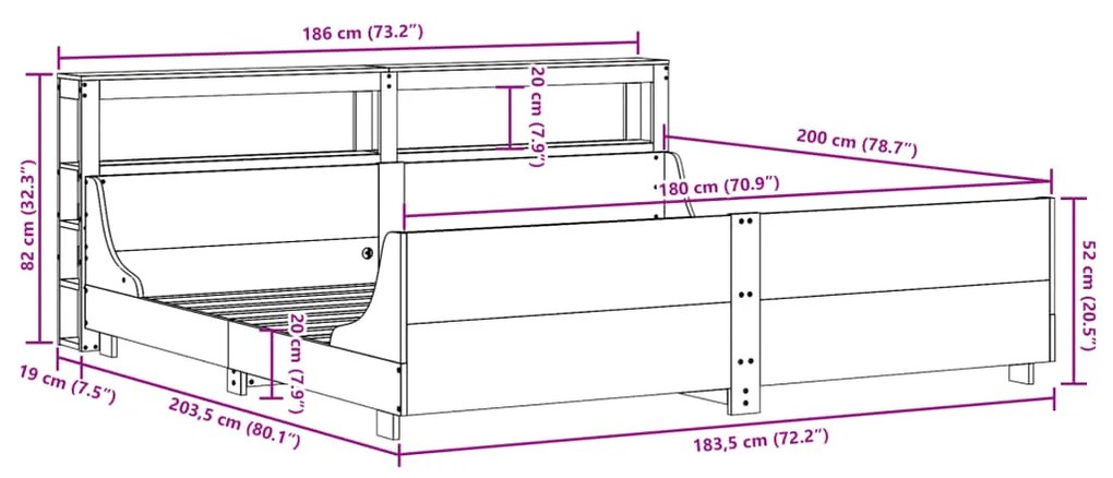 Σκελετός Κρεβατιού Χωρίς Στρώμα 180x200 εκ Μασίφ Ξύλο Πεύκου - Καφέ