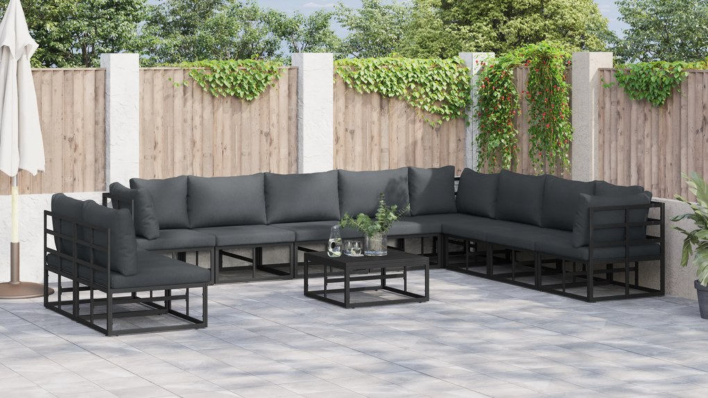 vidaXL Σετ Καναπέ Κήπου 10 pcs Μαύρο 353 x 283 x 71 εκ. Αλουμίνιο