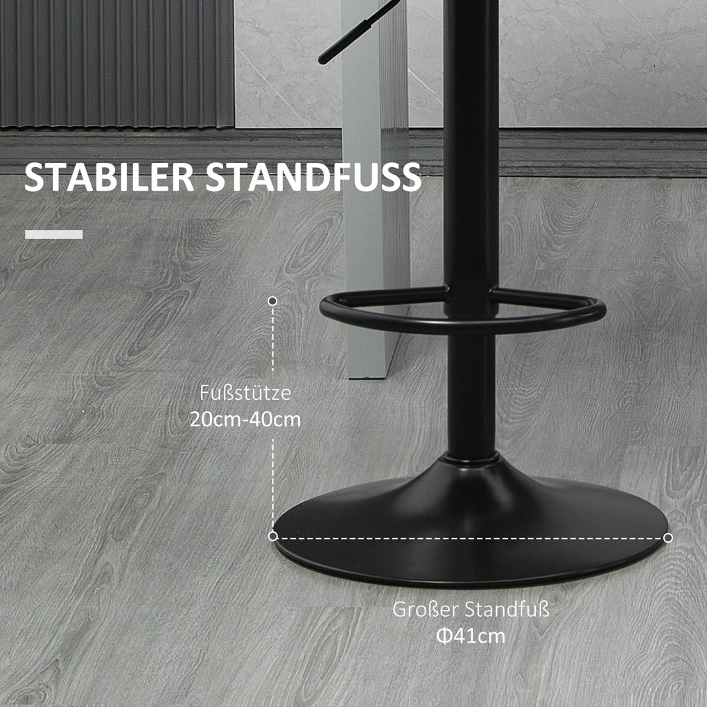 Σκαμπό μπαρ HOMCOM σετ 2 τεμαχίων, ρετρό σχεδιασμός, ρυθμιζόμενο ύψος, δερματίνη, όψη λινό, γκρι + μαύρο