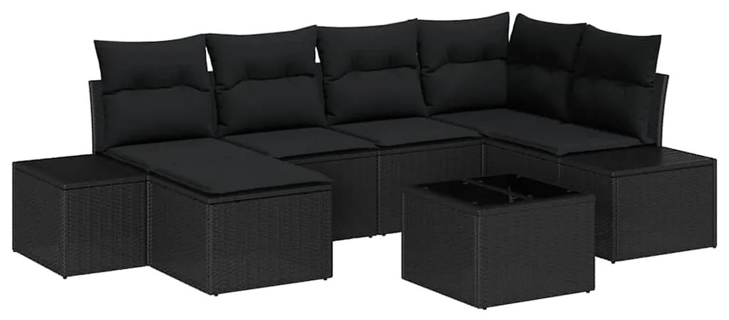 vidaXL Σετ Καναπέ Κήπου με μαξιλάρι 7 pcs Μαύρο Πολυ ράταν
