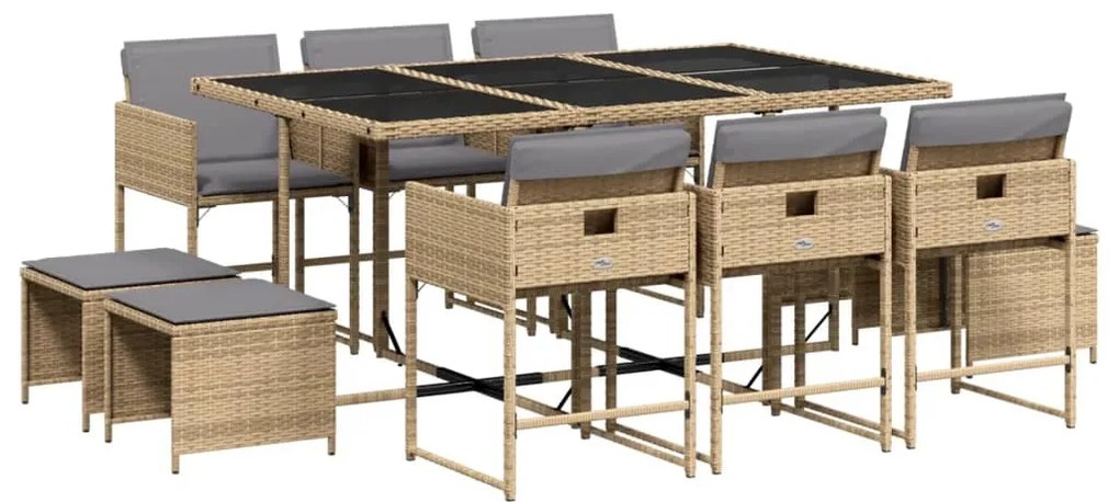 vidaXL Σετ Τραπεζαρίας Κήπου 11 τεμ. Μπεζ Συνθετικό Ρατάν με Μαξιλάρια