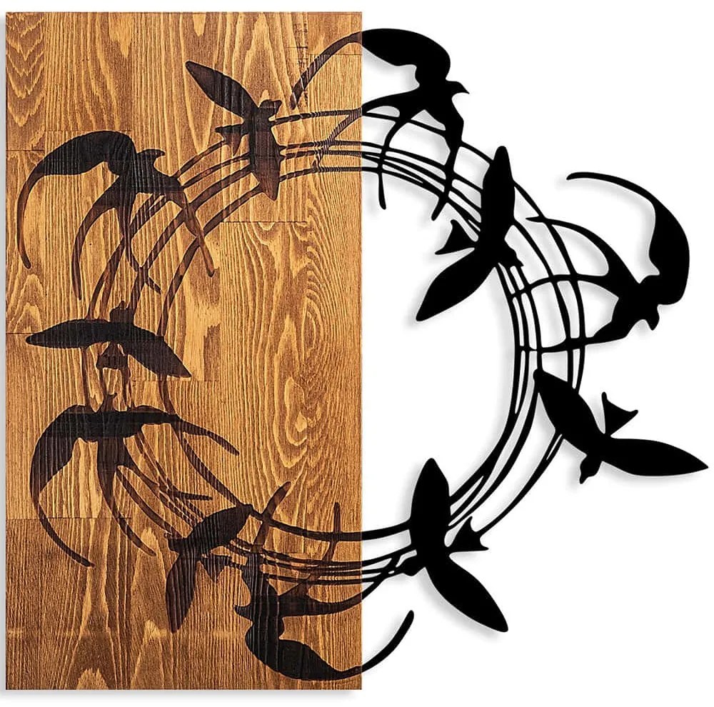 Διακοσμητικό Τοίχου Spiral Birds 891TNL2367 58x58cm Walnut-Black Wallity Μέταλλο,Ξύλο