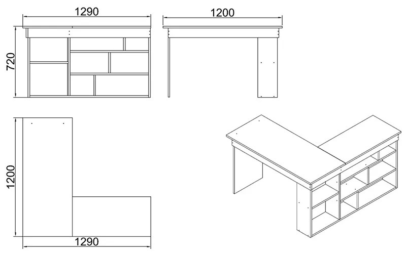 Γραφείο γωνιακό Rosaline pakoworld λευκό-oak 120x129x72εκ - 176-000010 - 176-000010