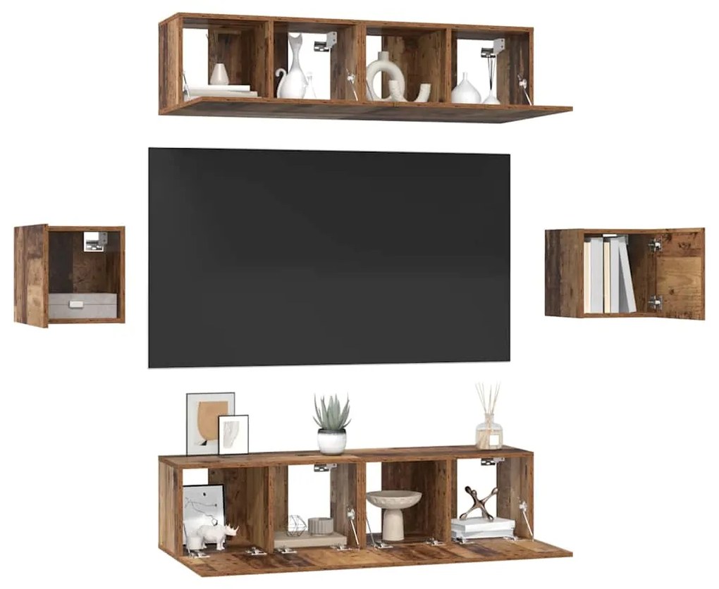 vidaXL Σετ επίπλου τηλεόρασης 6 pcs Παλαιό ξύλο 60 x 30 x 30 cm